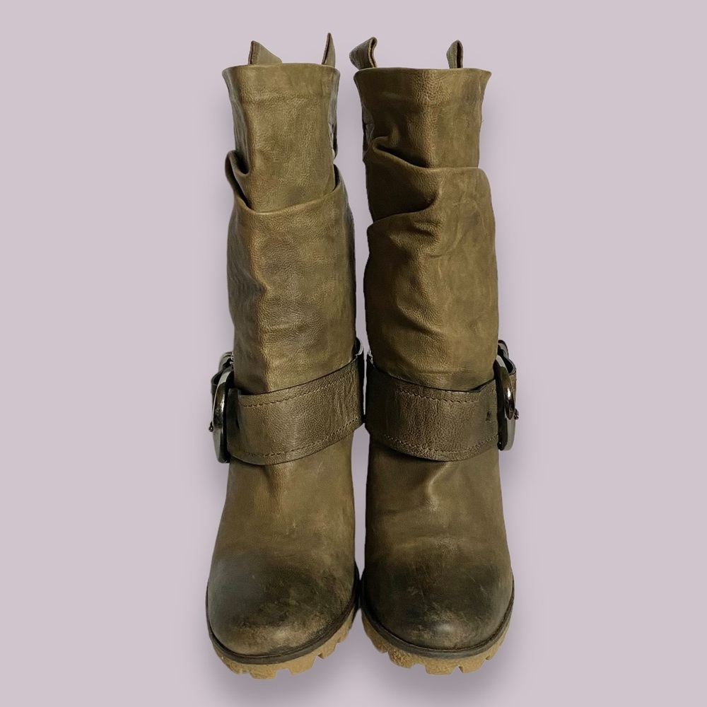 Kennel & Schmenger Olive Green Leather Wedge Slouch Mid Calf Boots SZ 40 / 9 - Picture 4 of 13
